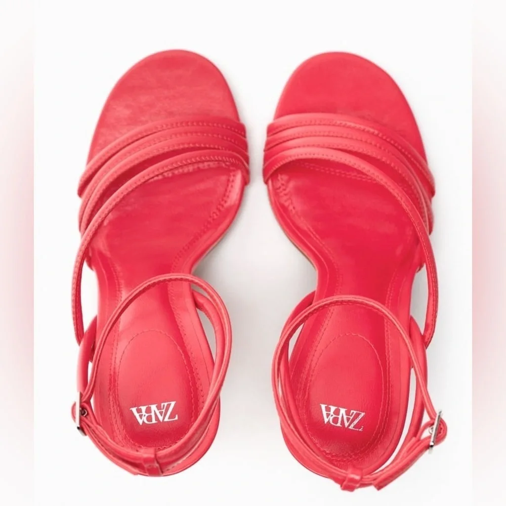 NWT. Zara Coral High Heeled Strap Sandals. Size 6, 10.
